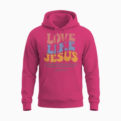 Love Like Jesus X Jesus Loves You God Christ Saying Back T-Shirt, White Unisex Hoodie - Heliconia