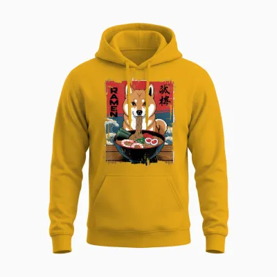 Shiba Inu Ramen Japanese Wave Dog Manga Kawaii Unisex Hoodie - Gold