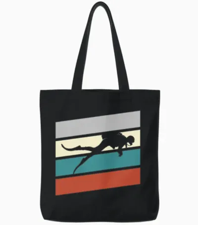 Diving Retro Tote Bags - Black