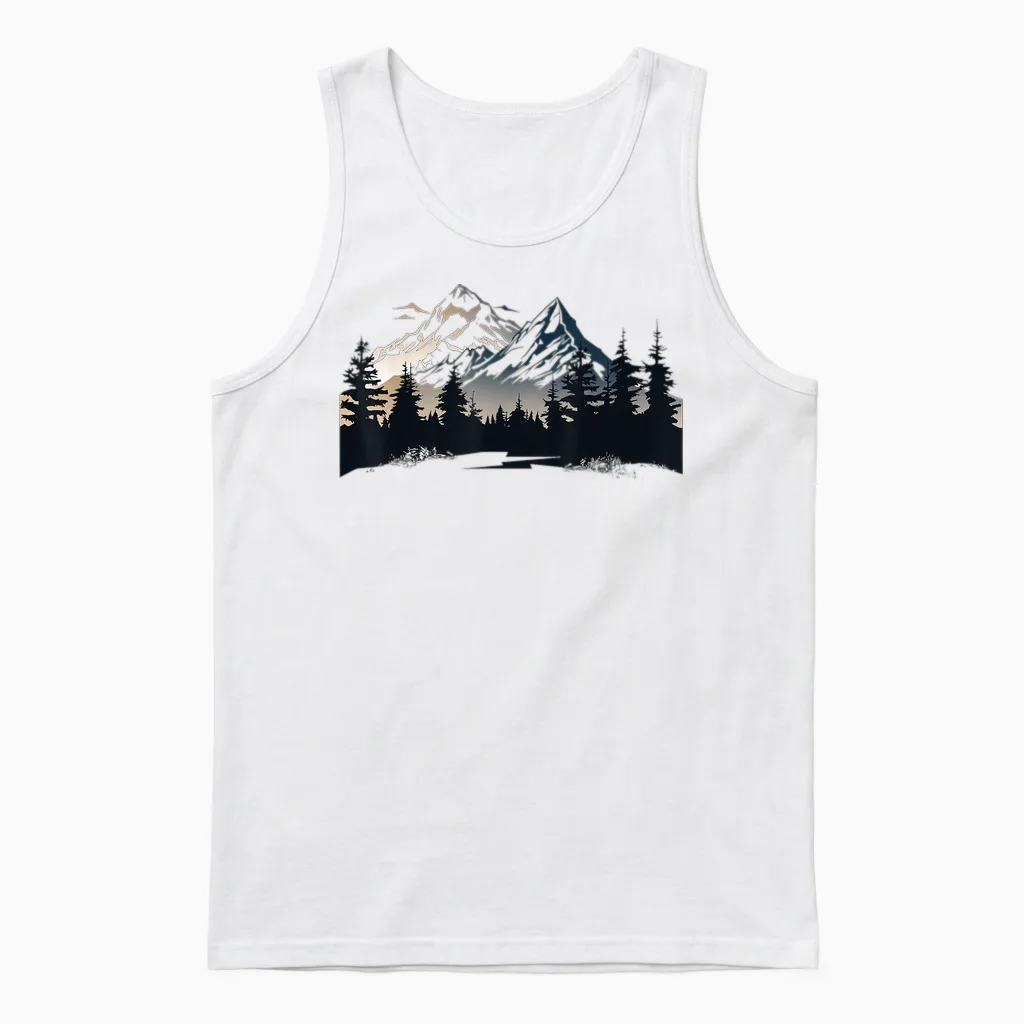 T-Shirt with Alps in the Forest with Trees Nature the Mountains Unisex Tank Top in White