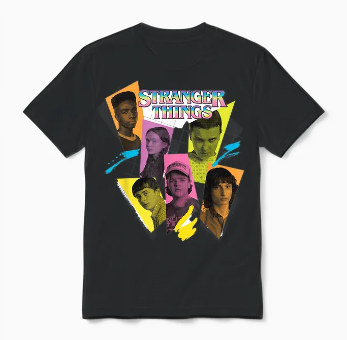 Stranger Things 4 Lucas, Max, Dustin, Eleven, Mike Unisex T-Shirt in Black