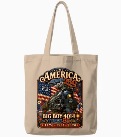 Big Boy 4014 Train Turns 85 America 250 Years 1776-1941-2026 Tote Bags - Natural