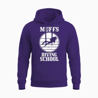 Mens Muffs Diving School Vintage Funny Scuba Diver Unisex Hoodie - Purple