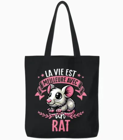 Life Is Better with a Rat - Sweet Rat T-Shirt, Black, S Tote Bags - Black