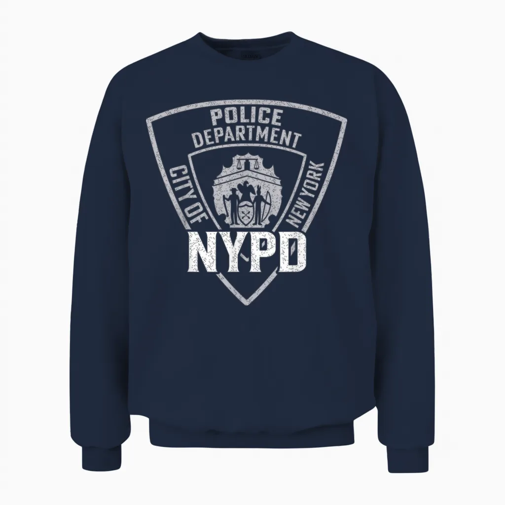 Nypd New York Police Department Us Blue Lined T-Shirt, Black, S Unisex Sweatshirt in Navy