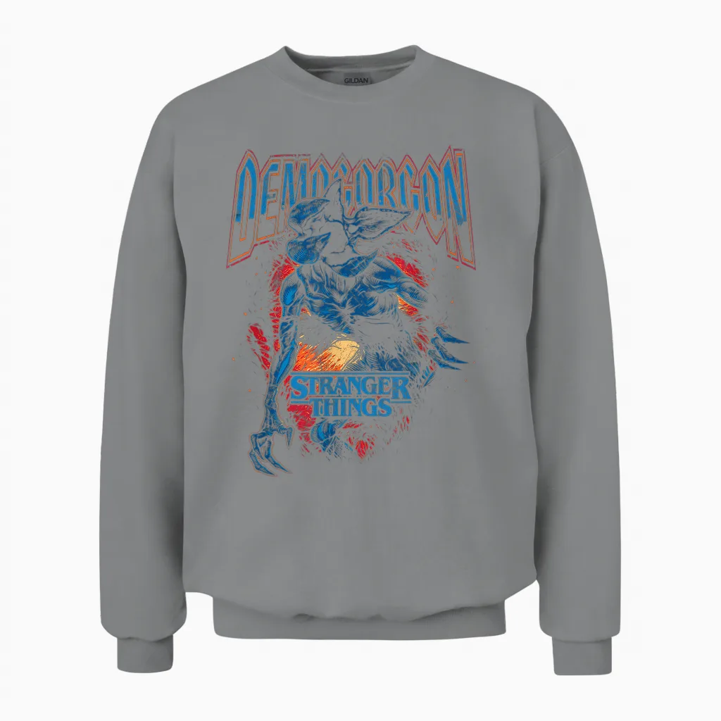 Stranger Things Demogorgon Band T-Shirt, Black Unisex Sweatshirt in Sport Grey