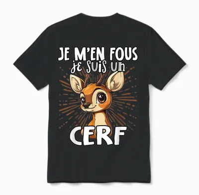 Je M'en Fous Je Suis Un Cerf - Cute Deer T-Shirt, Black, S Unisex T-Shirt - Black
