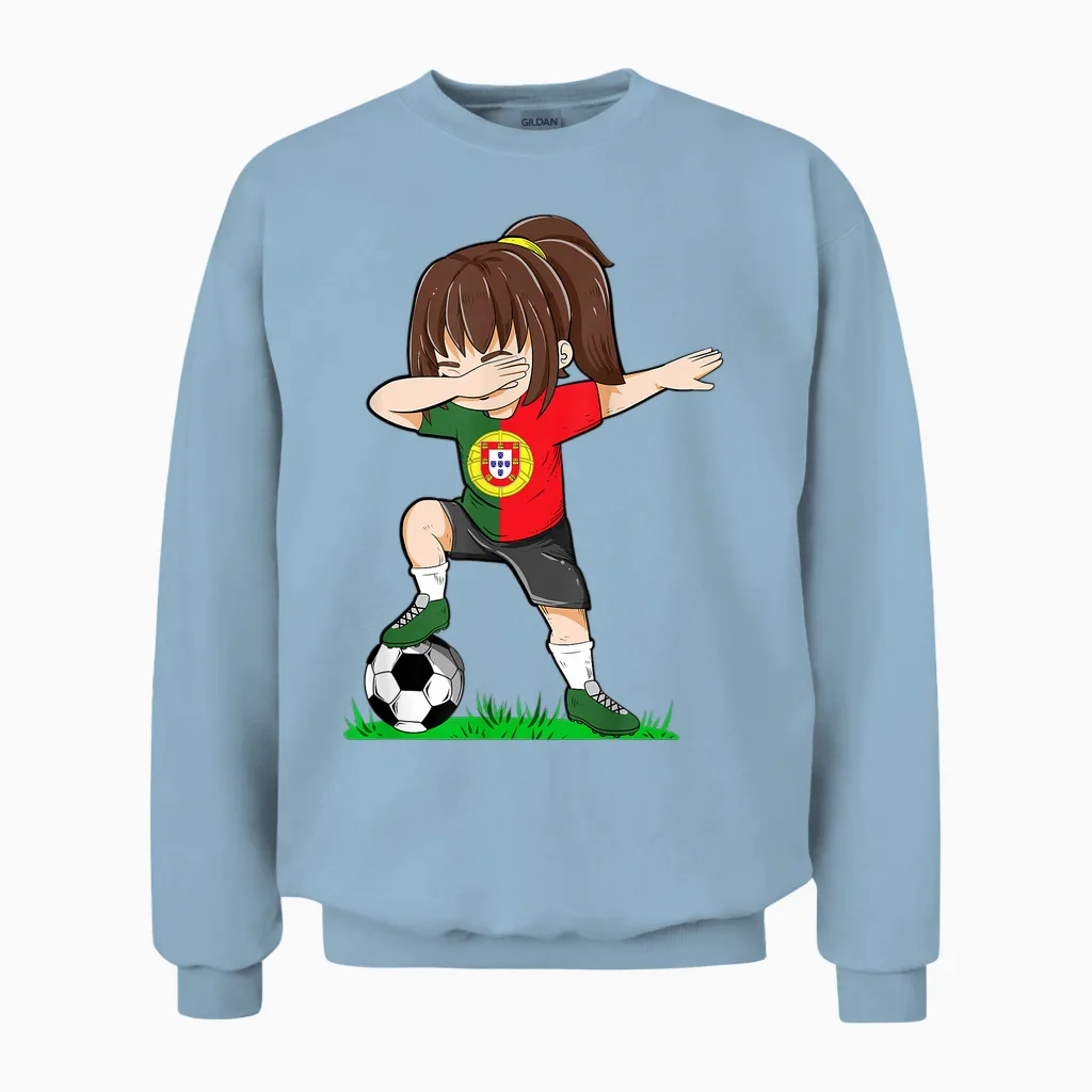 Fußball Portugal Trikot Shirt Portugiesische Flagge Fußball Mädchen Unisex Sweatshirt in Light Blue