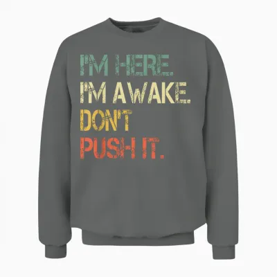 Funny Teen Saying I'm Here I'm Awake Don't Push It Sarcastic Unisex Sweatshirt - Graphite Heather