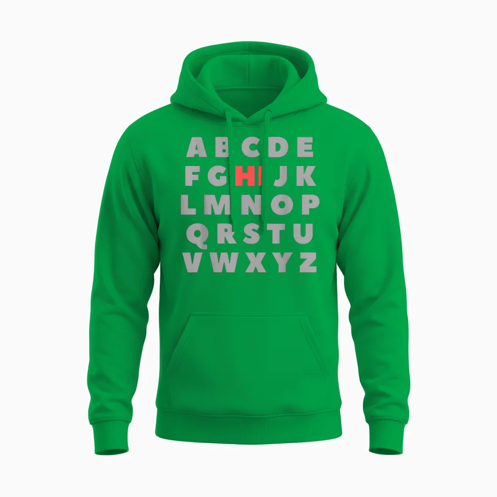 Hi Alphabet Letters Learning Abc Funny Gift Toddler Kids T-Shirt, Black, S Unisex Hoodie in Irish Green