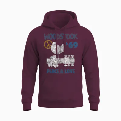 Woodstock Peace and Love Unisex Hoodie - Maroon