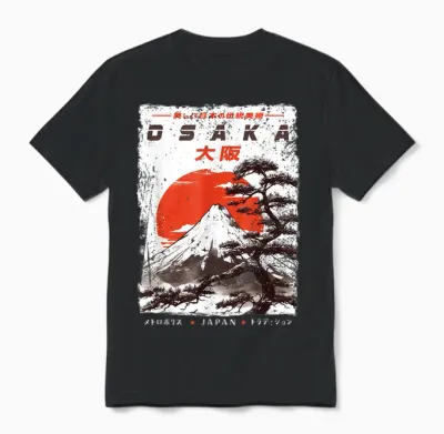 Osaka City Retro Japanese Ukiyoe-E Artwork Osaka T-Shirt, Black Unisex T-Shirt - Black