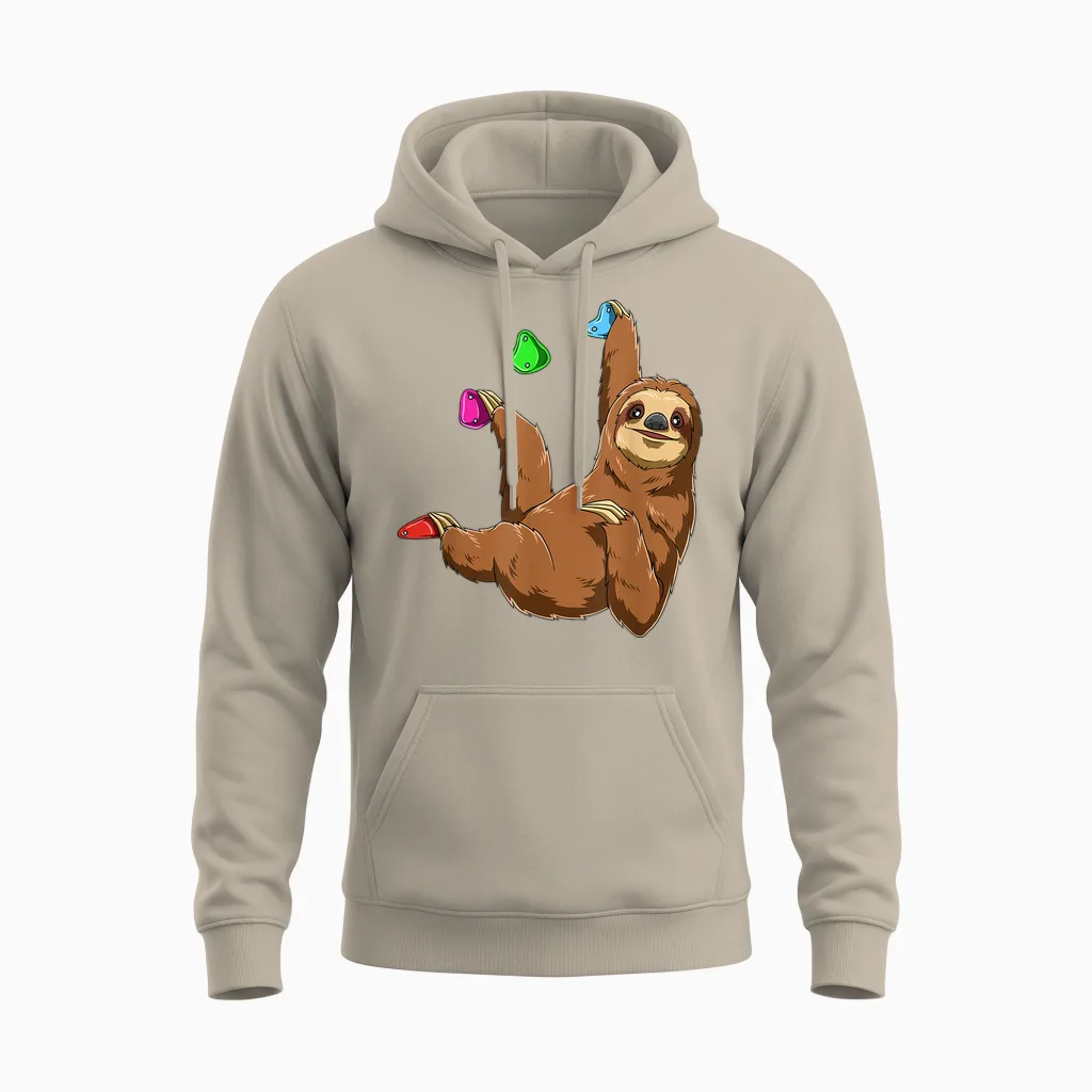 Cute Sloth and Climbing T-Shirt, Black, S Unisex Hoodie in Sand