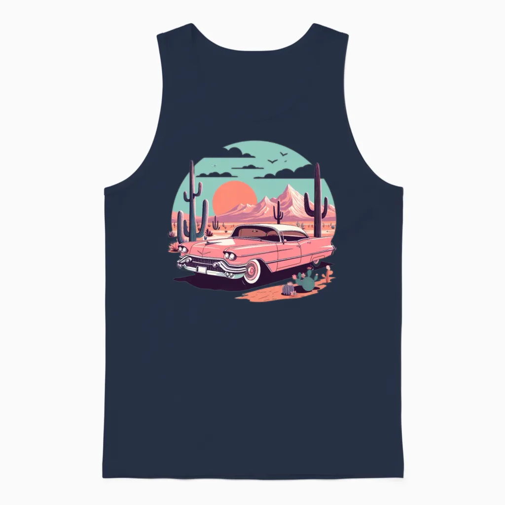 Pink Cadillac Unisex Tank Top in Navy