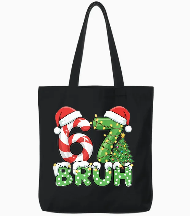 Six Seven 67 Funny Santa Bruh Christmas Meme Tote Bags in Black