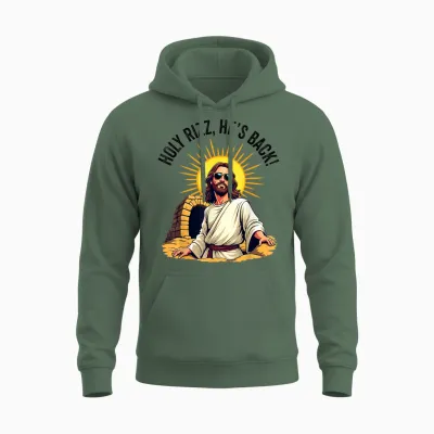 Holy Rizz, Il Est De Retour Humour Chrétien Drôle Jésus Meme Unisex Hoodie - Military Green