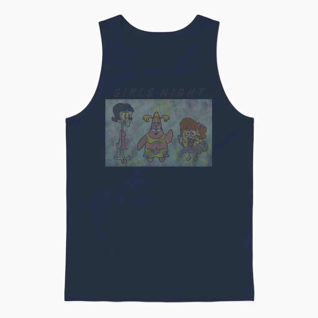 Spongebob Squarepants Patrick Squidward Girls Night Unisex Tank Top in Navy