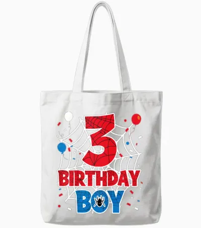 Kids Spider Web 3 Year Old Birthday Boy Tote Bags - White
