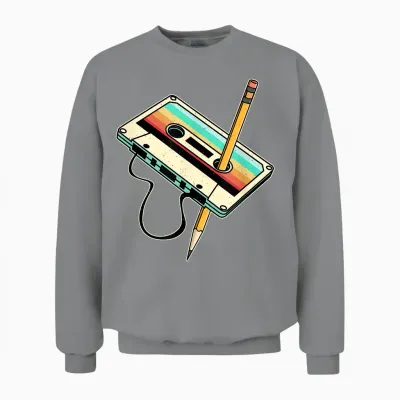 80s & 90s Retro Party Fancy Dress Tape T-Shirt, Black, S Unisex Sweatshirt - Sport Grey