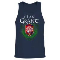 Grant Surname Scottish Clan Tartan Crest Badge Unisex Tank Top - Navy – 2