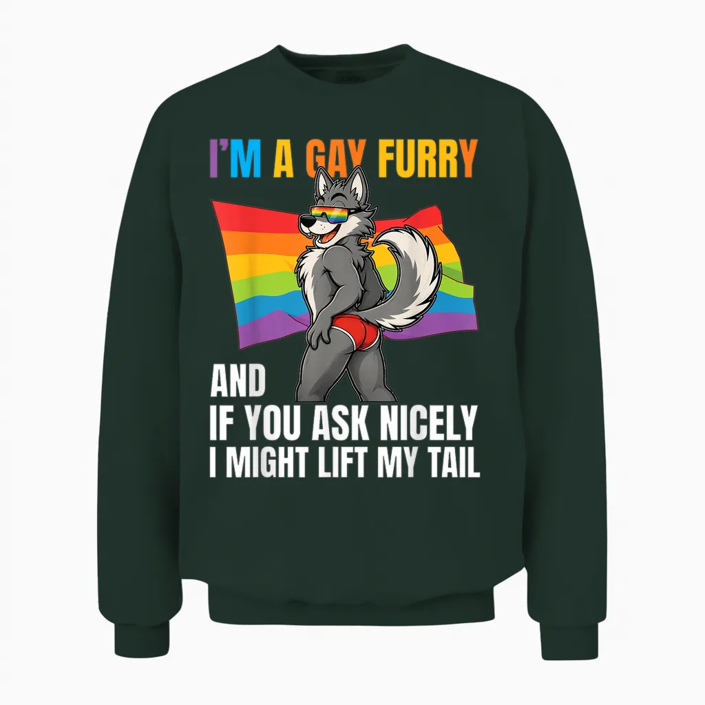 Lustiger Gay Furry Tail Pride Rainbow Queer Fox Csd Party Lgbtq Unisex Sweatshirt in Forest