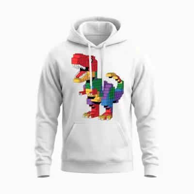 Master Builder Men Boys Kids Building Bricks Dinosaur T-Rex Unisex Hoodie - White