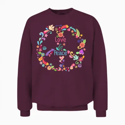 60s 70s Peace Sign Love Hippie T-Shirt, Blue, S Unisex Sweatshirt - Maroon