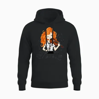 Violoniste Fille Dessin Animé Musique Classique Folk Unisex Hoodie - Black