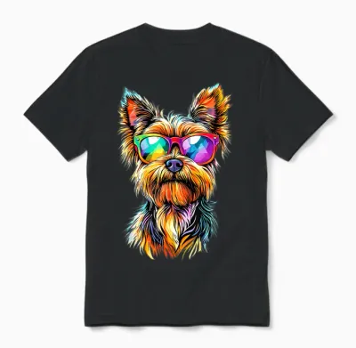 Yorkshire Terrier Sunglasses Dogs Lovers Yorkie T-Shirt, Black, S Unisex T-Shirt - Black