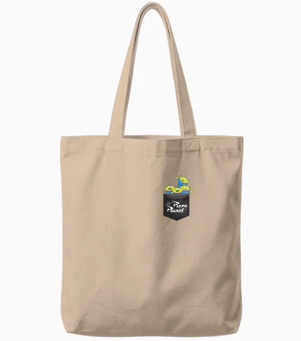 Disney Pixar Toy Story Aliens Pizza Planet Pocket Tote Bags in Natural