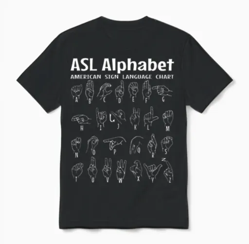 American Sign Language Chart Asl Alphabet Help Unisex T-Shirt in Black