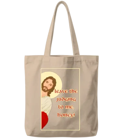 Peeking Jesus - Leave the Judging to Me, Honey Tote Bags - Natural