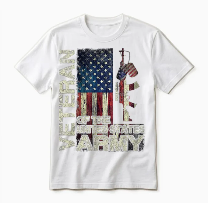 Distressed American Flag Us Army Veteran Shirt Gift Unisex T-Shirt in White