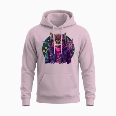 A Cat and an Owl Unisex Hoodie - Light Pink