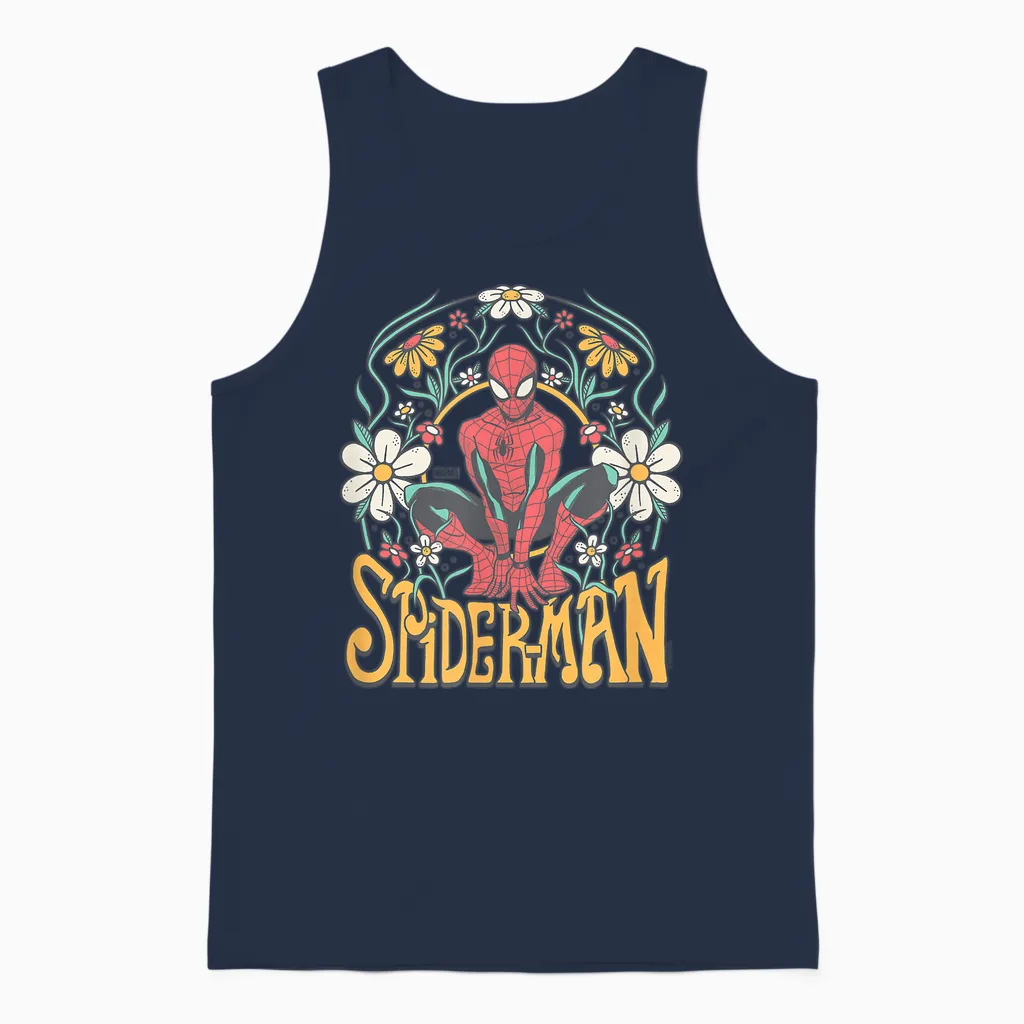 Spider-Man - Florals - Floral & Botanical Unisex Tank Top in Navy