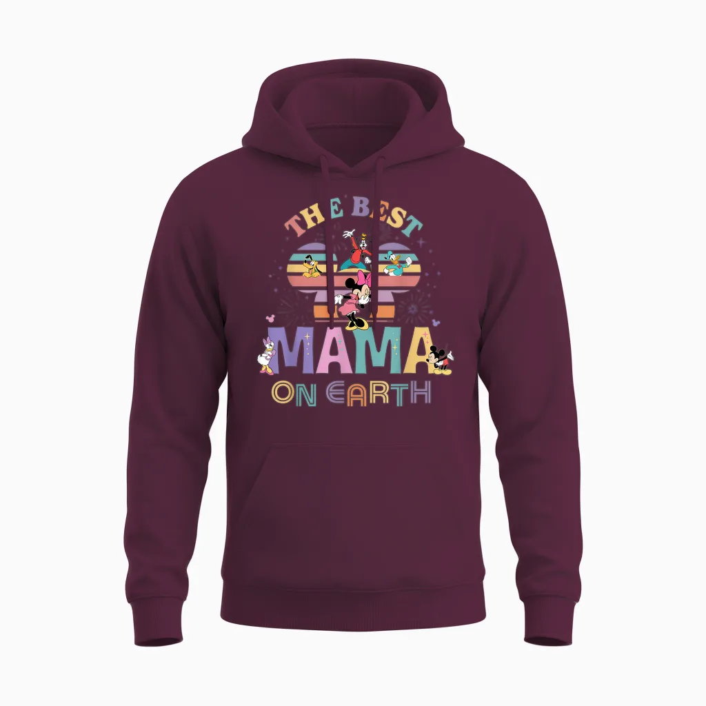 Disney "best Mama on Earth" Mickey & Friends Family Trip Unisex Hoodie in Maroon