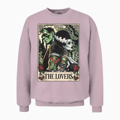 The Monster Frankenstein and Bride the Lovers Tarot Card Unisex Sweatshirt - Light Pink