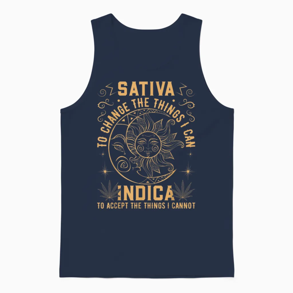 Cannabis Marijuana Hemp Leaf Medicine Funny Saying T-Shirt, Black Unisex Tank Top in Navy