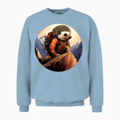 Hedgehog Mountaineer / Hiking Hedgehog Unisex Sweatshirt - Light Blue