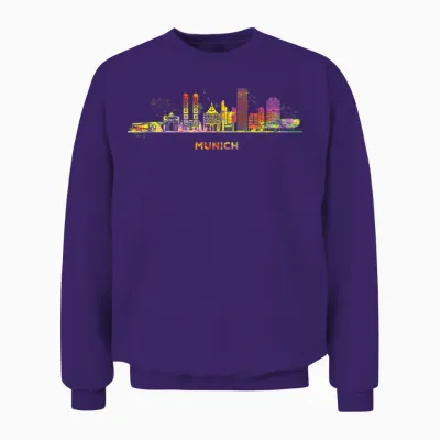 Munich Skyline Colourful Frauenkirche Cityscape Munich T-Shirt, Black Unisex Sweatshirt - Purple