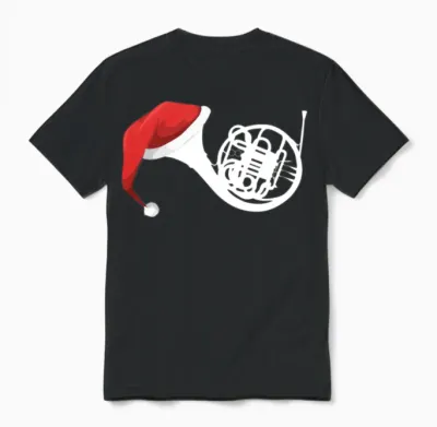 Christmas French Horn Shirt Santa French Horn Unisex T-Shirt - Black