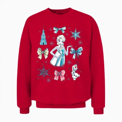 Disney Frozen Elsa Bow Watercolor Collage Unisex Sweatshirt - Red