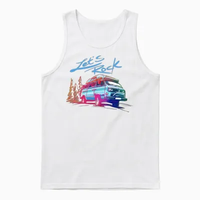 Volkswagen Vw Bulli with Let's Rock Lettering Unisex Tank Top - White
