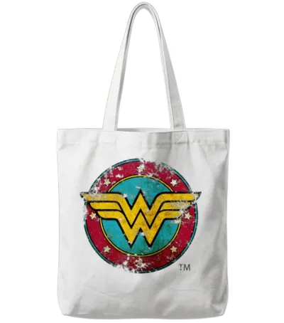 Wonder Woman Logo Distressed Tote Bags - White