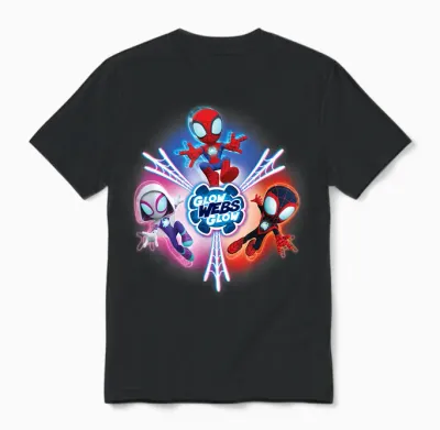 Marvel Spidey and His Amazing Friends Glow Webs Glow Icon T-Shirt, Black Unisex T-Shirt - Black