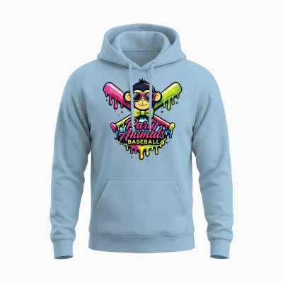 Party Animals Baseball Funny Monkey Unisex Hoodie - Light Blue