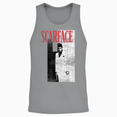Scarface Distressed T-Shirt Movie Poster Photo, Black, S Unisex Tank Top - Sport Grey