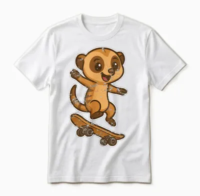 Suricate Skateboard Retro Cartoon Unisex T-Shirt - White