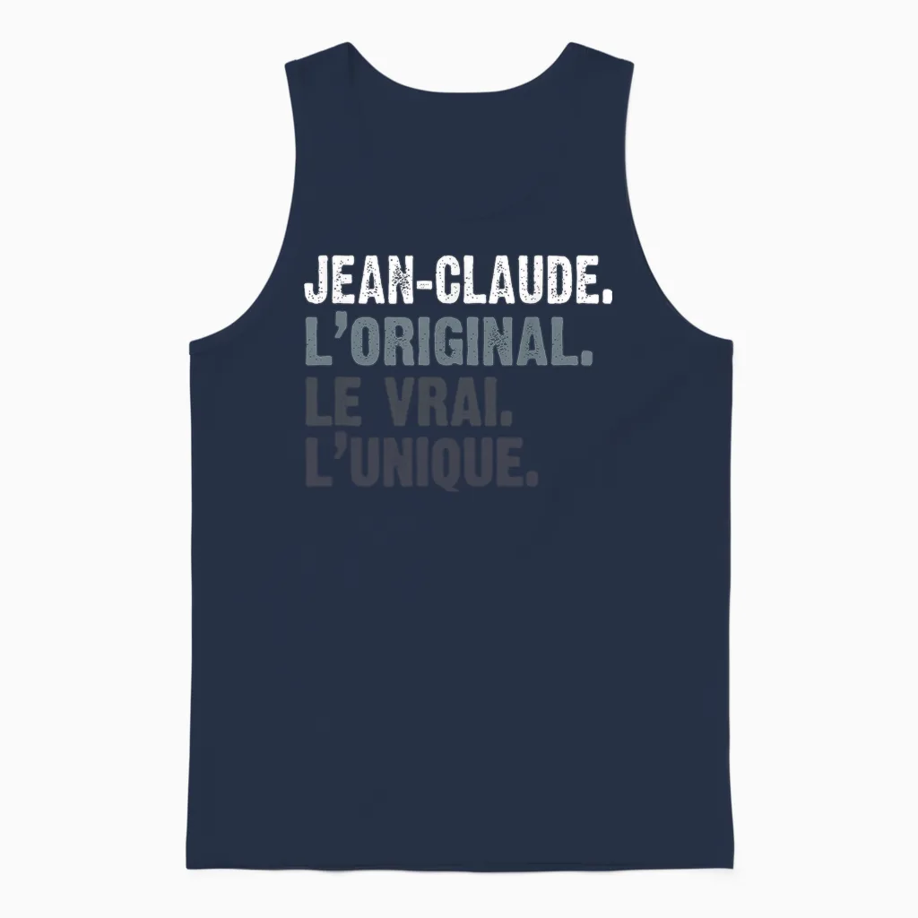 Man Humour Gift Idea Personalised Name Jean-Claude T-Shirt, Black, S Unisex Tank Top in Navy