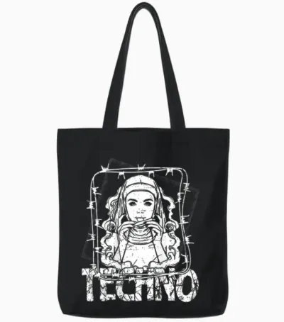 Backprint Techno Merch Rave Kleidung 200 Bpm Techno Nonne Tote Bags - Black